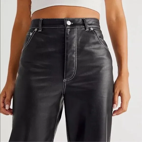 Free People The It Factor Black Vegan Leather Pants Size 4 - Picture 2 of 13